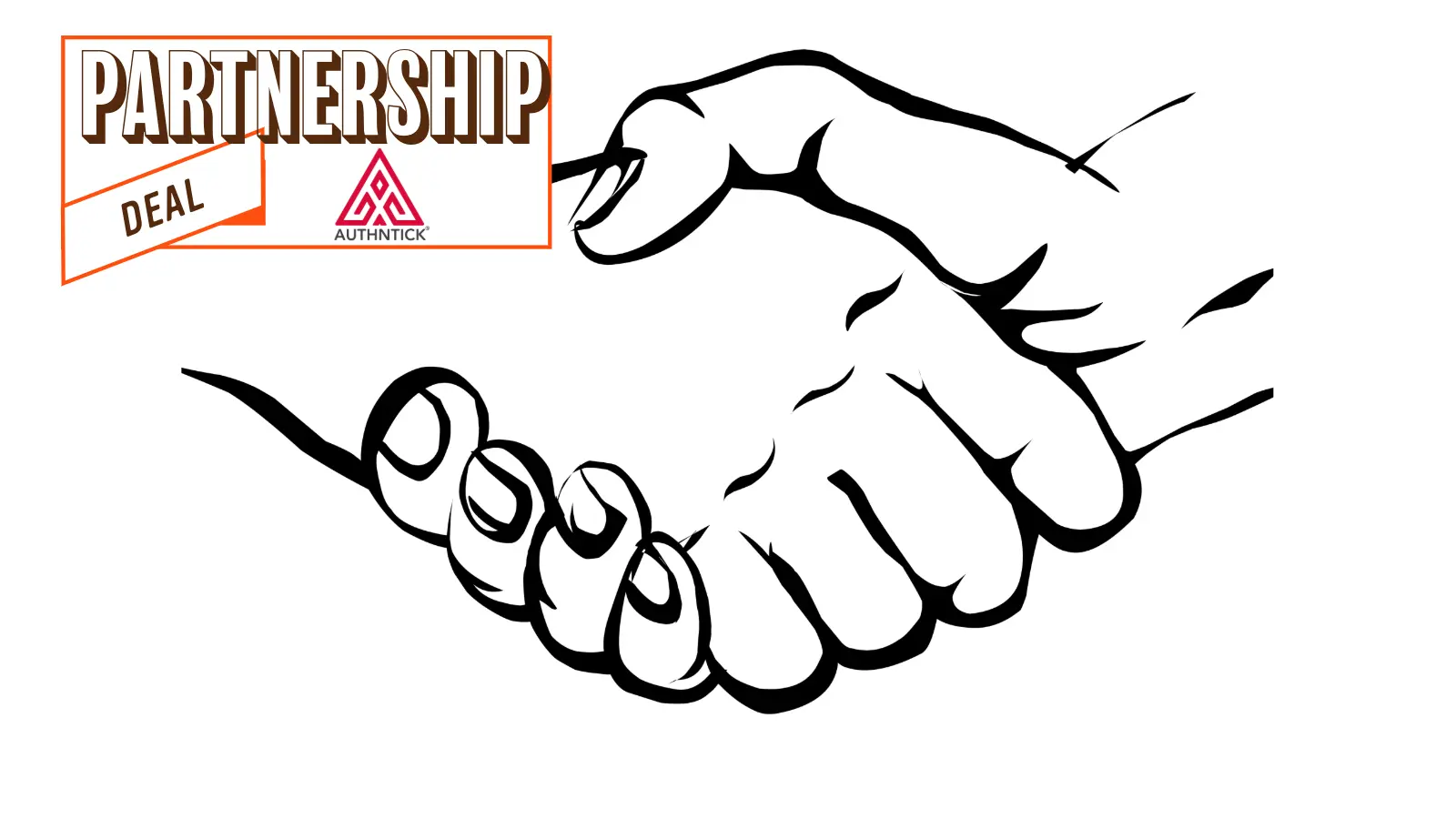 Partnership deal illustration with the AuthNTick logo and two hands shaking